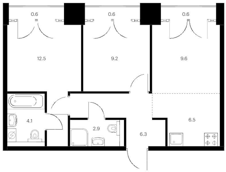 2-комнатная квартира 52.9 м², 9/9 эт., ЖК «Лермонтовский 54»